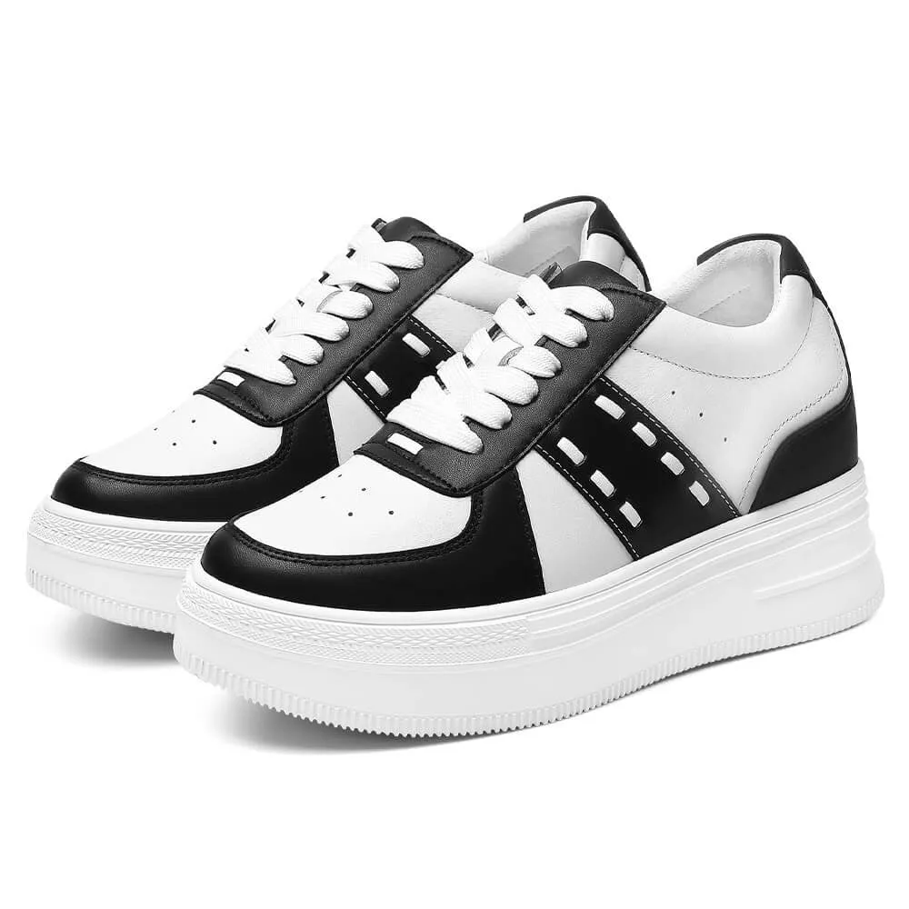 8 CM/3.15 Inches CMR CHAMARIPA Women's Casual Height Increasing Sneakers - Black & White Leather