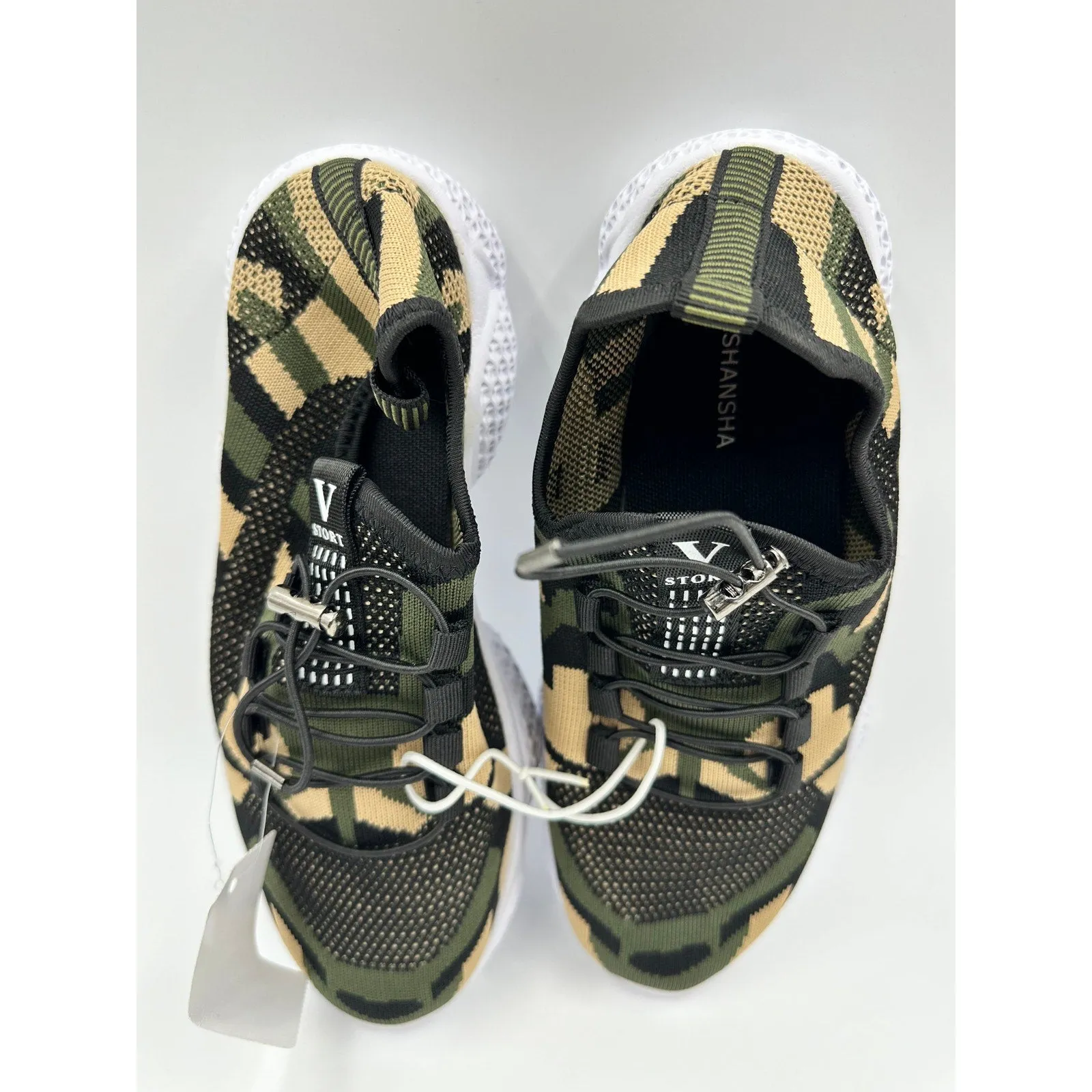 Big Kid Size 4, Camo Design Slip-on Sneakers with Elastic Synch Laces