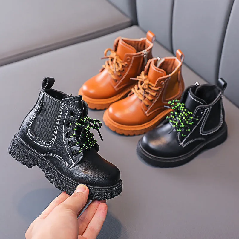 Black Brown Short Boots for Kids  New Winter Plush Shoes Girls Low Heel