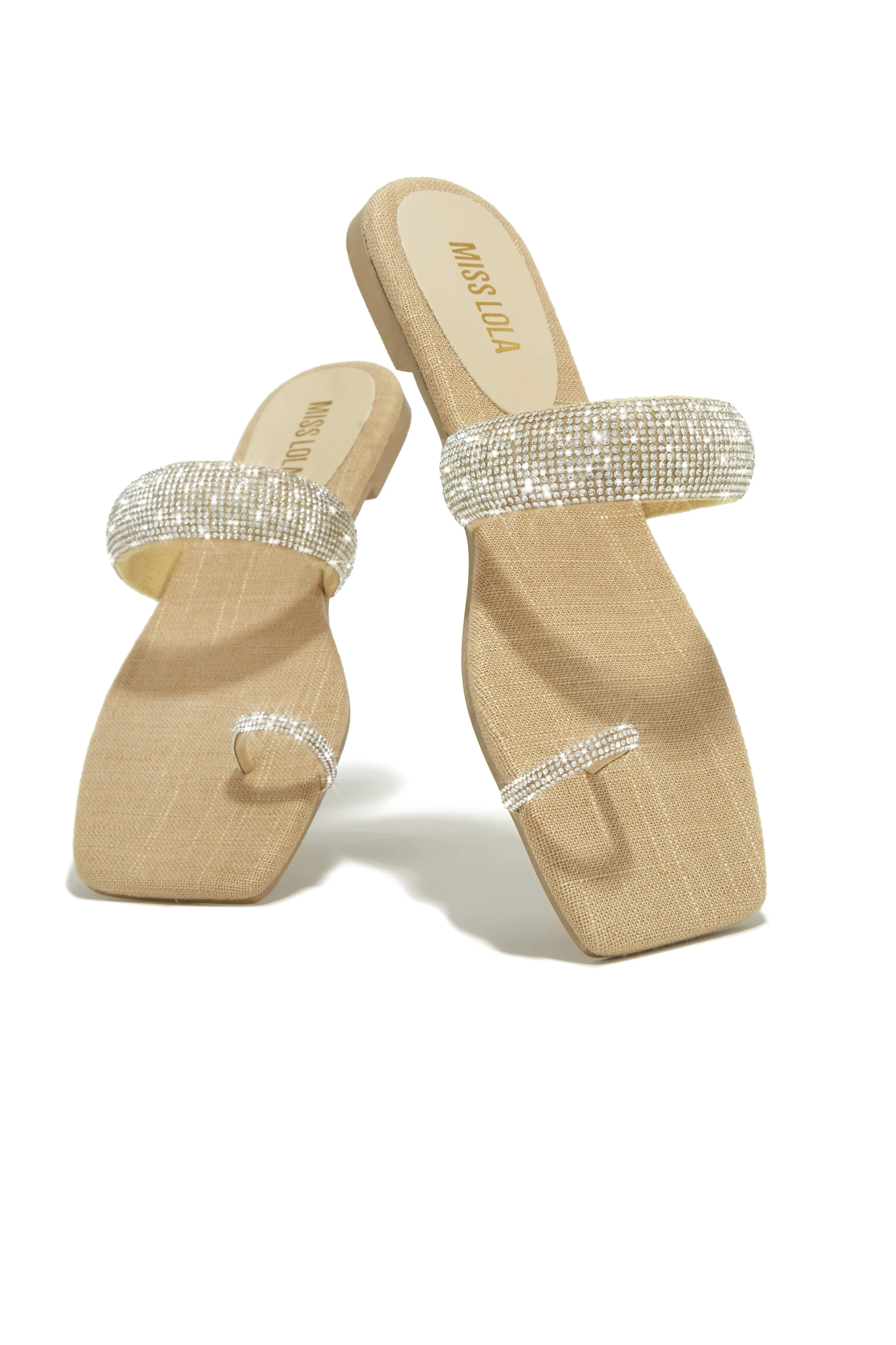 Cabana Beach Embellished Slip On Sandals - Natural