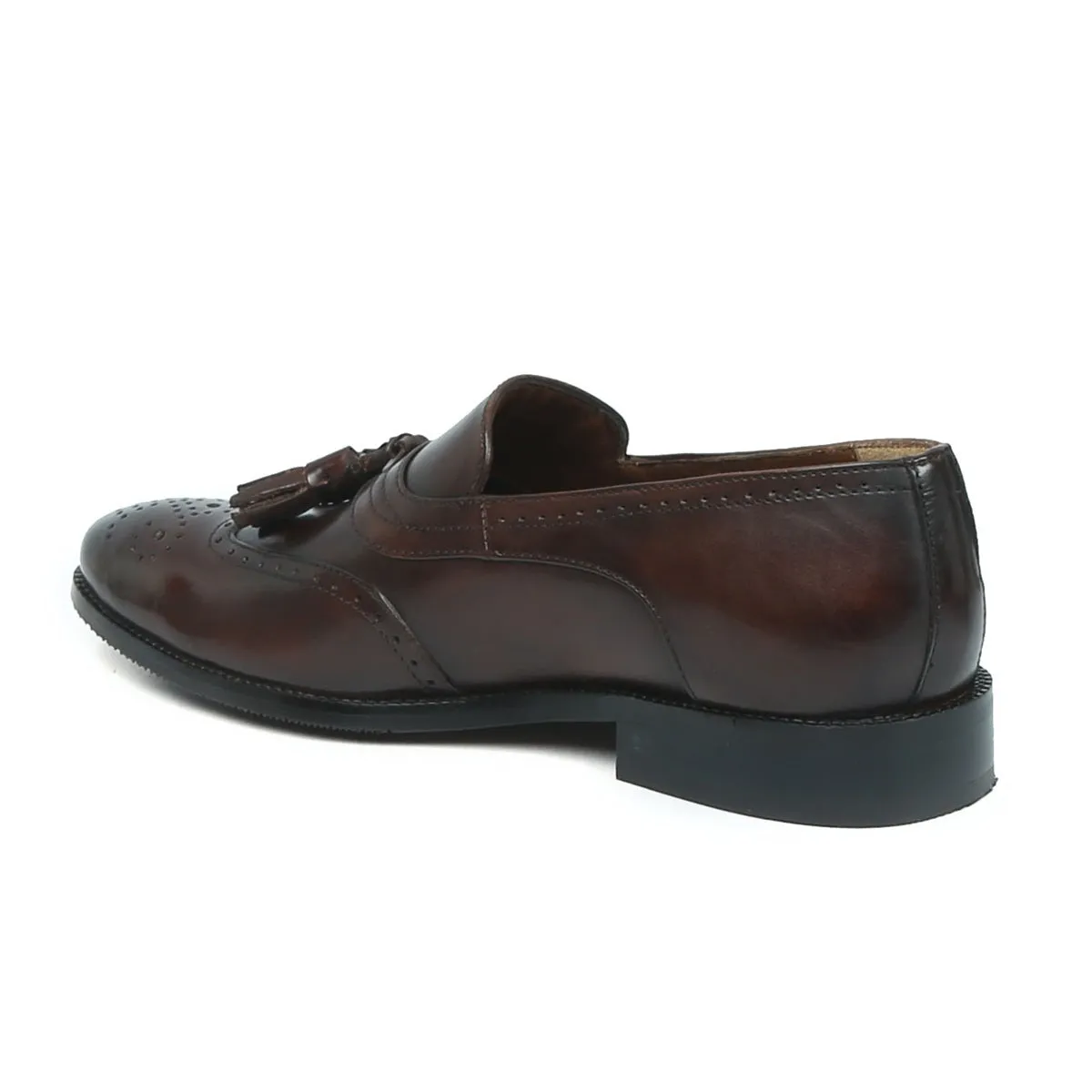 Dark Brown Leather Sassy Tassels Slip-Ons by Brune & Bareskin