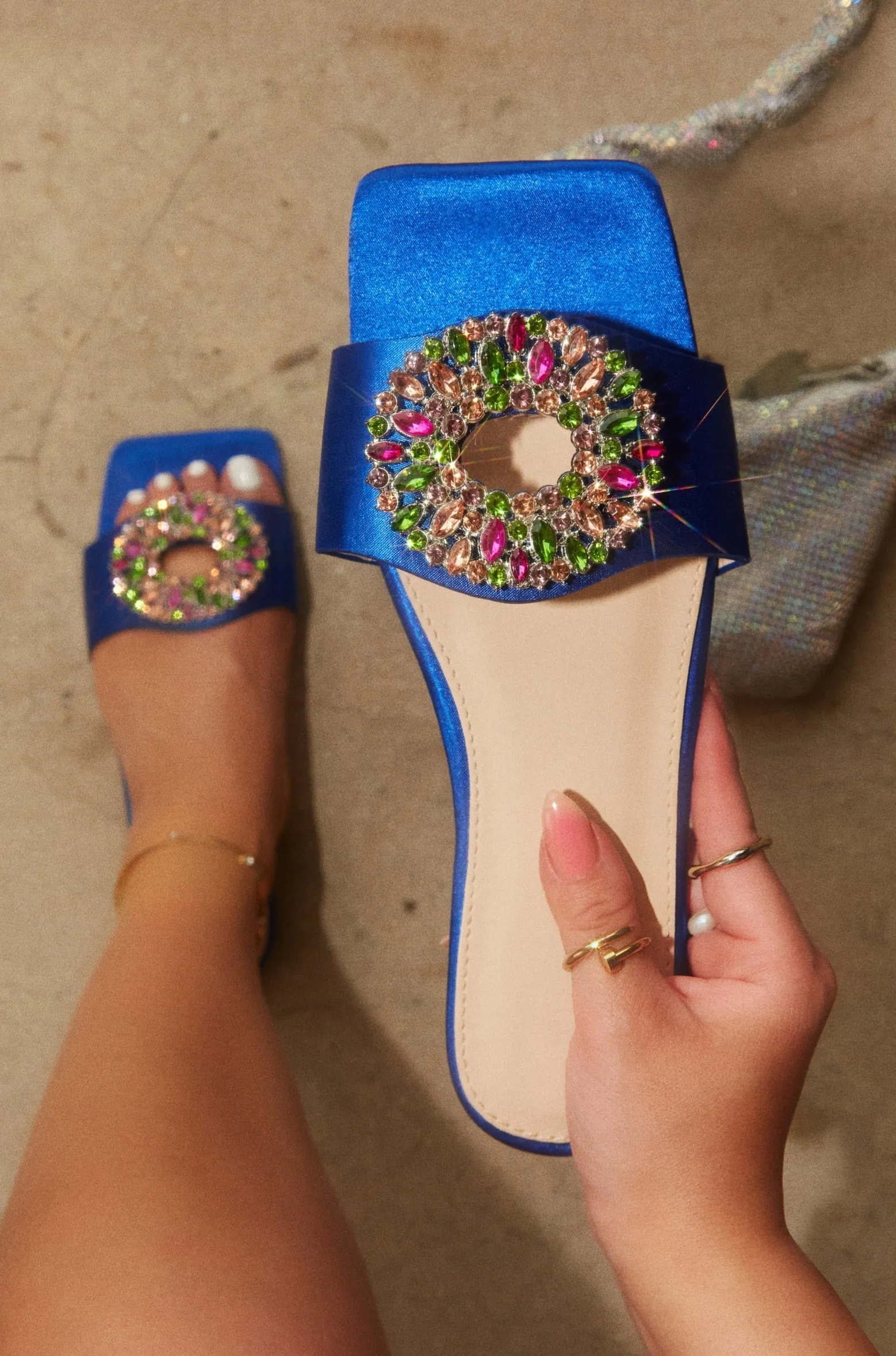 Dolce Summer Embellished Slip On Sandals - Blue