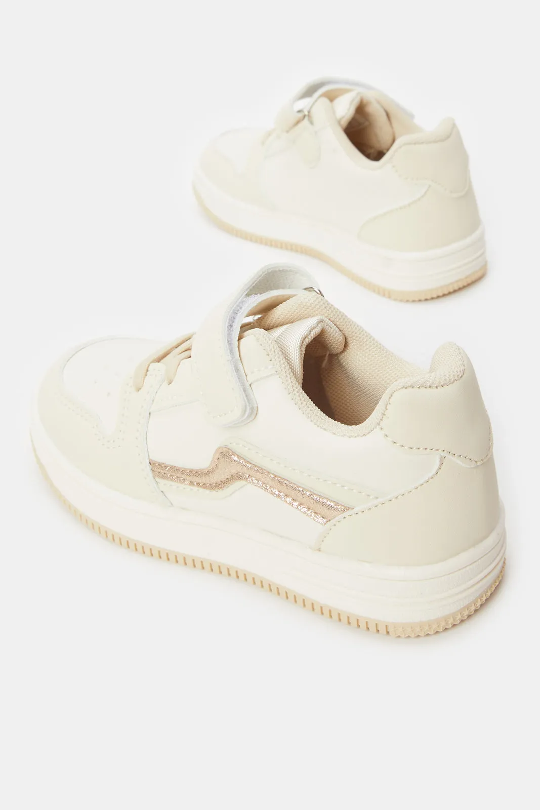 Girls Cream Velcro Sneakers