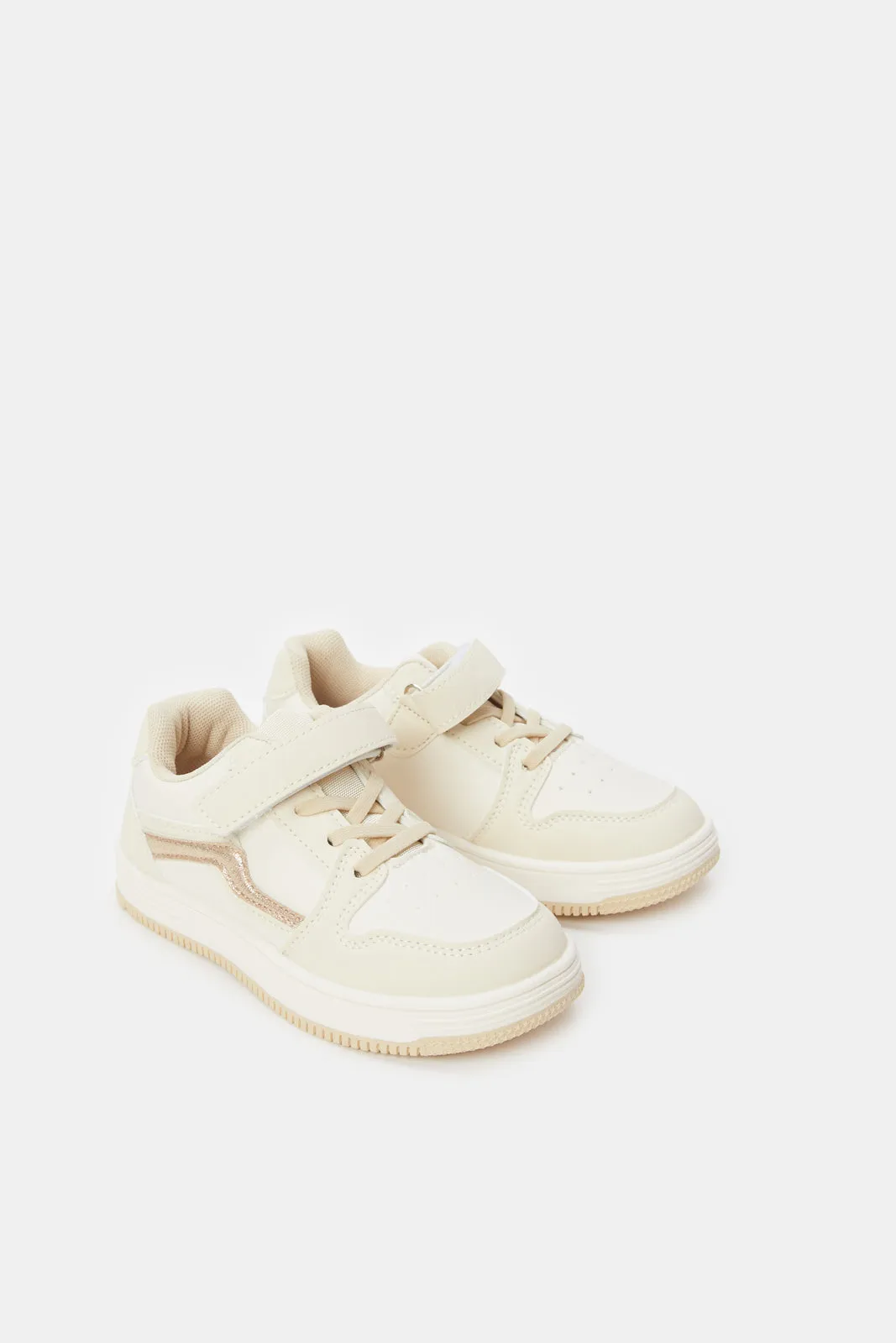 Girls Cream Velcro Sneakers