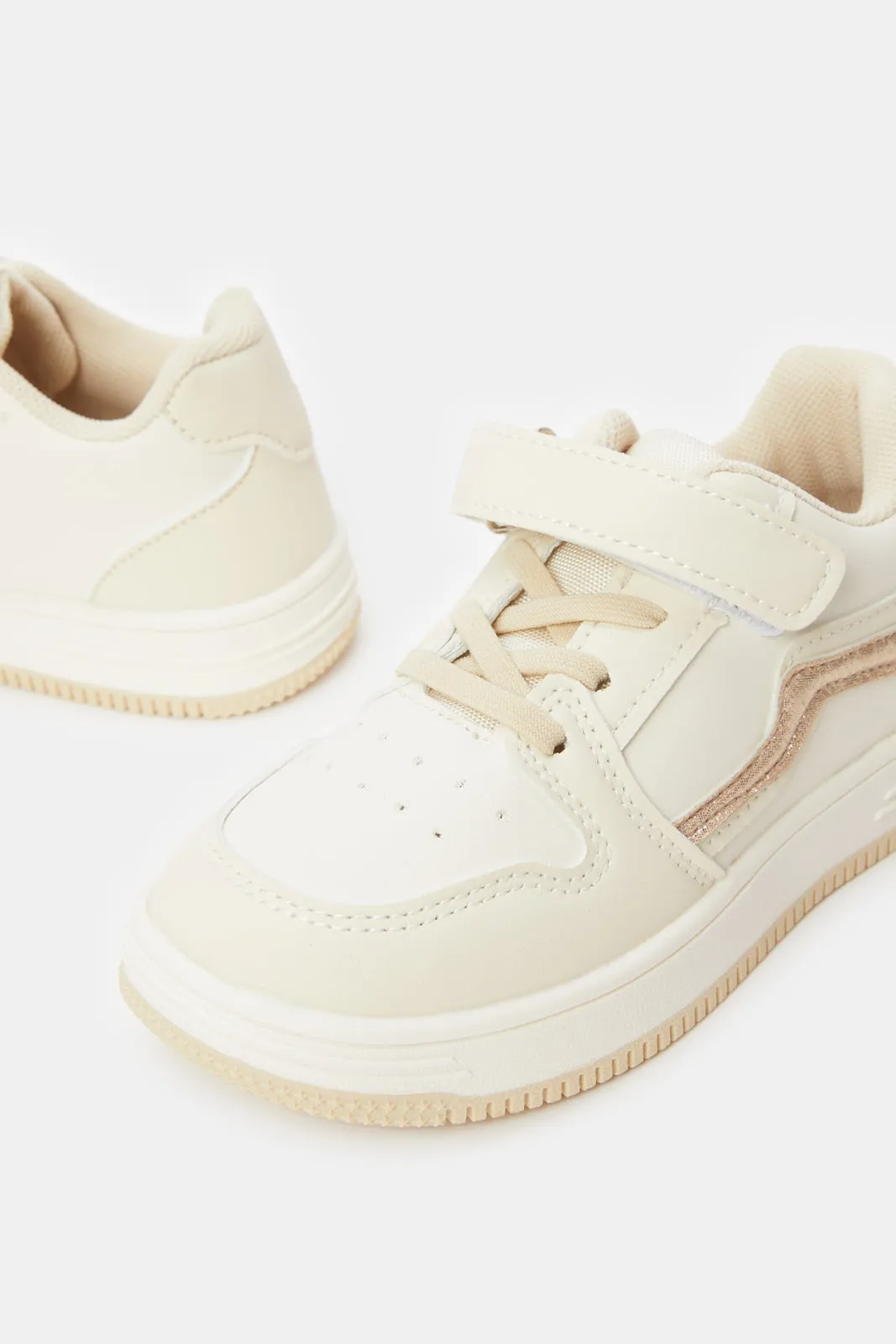 Girls Cream Velcro Sneakers