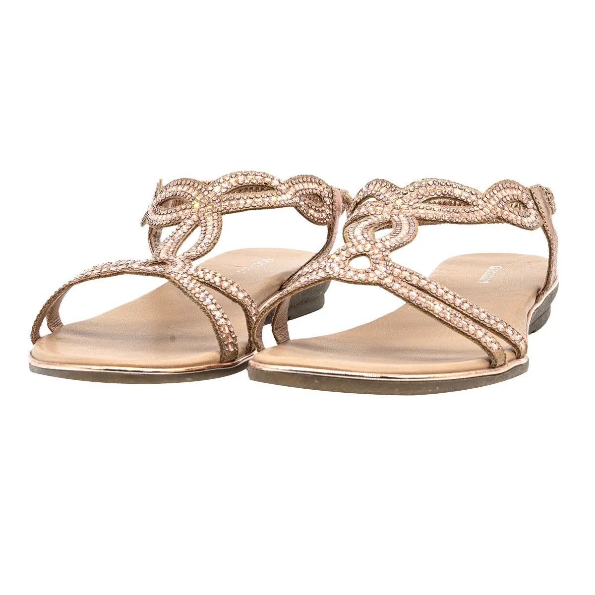 Graceland Rhinestones Flat Sandals Leather Gold Colour For Women