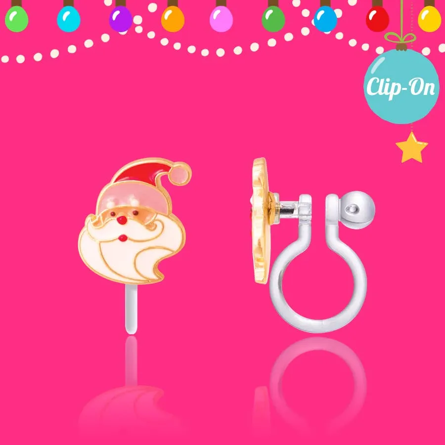 Holly Jolly Santa Clip On Earrings for Girls