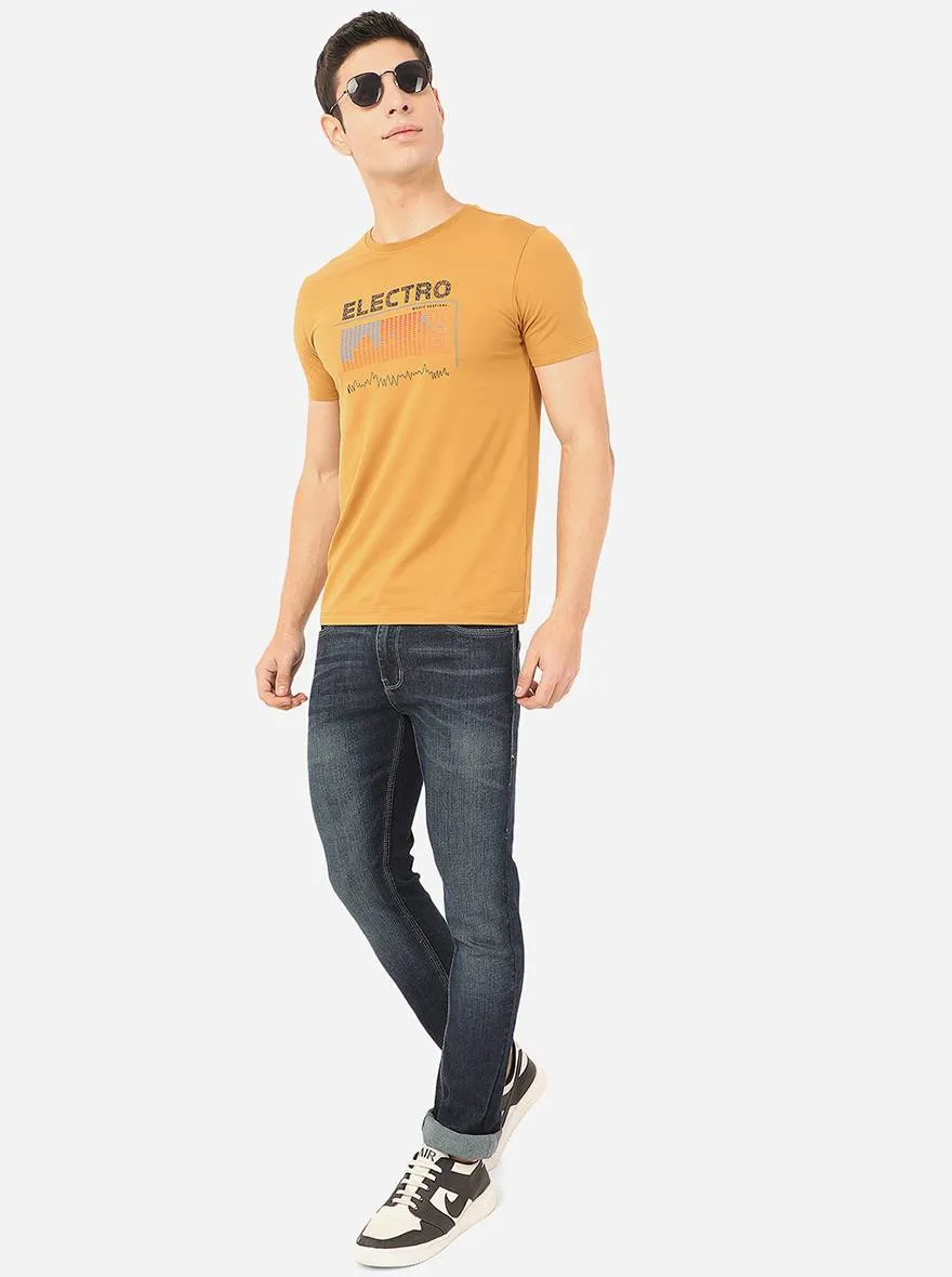 Honey Mustard Printed Slim Fit T-Shirt | JadeBlue