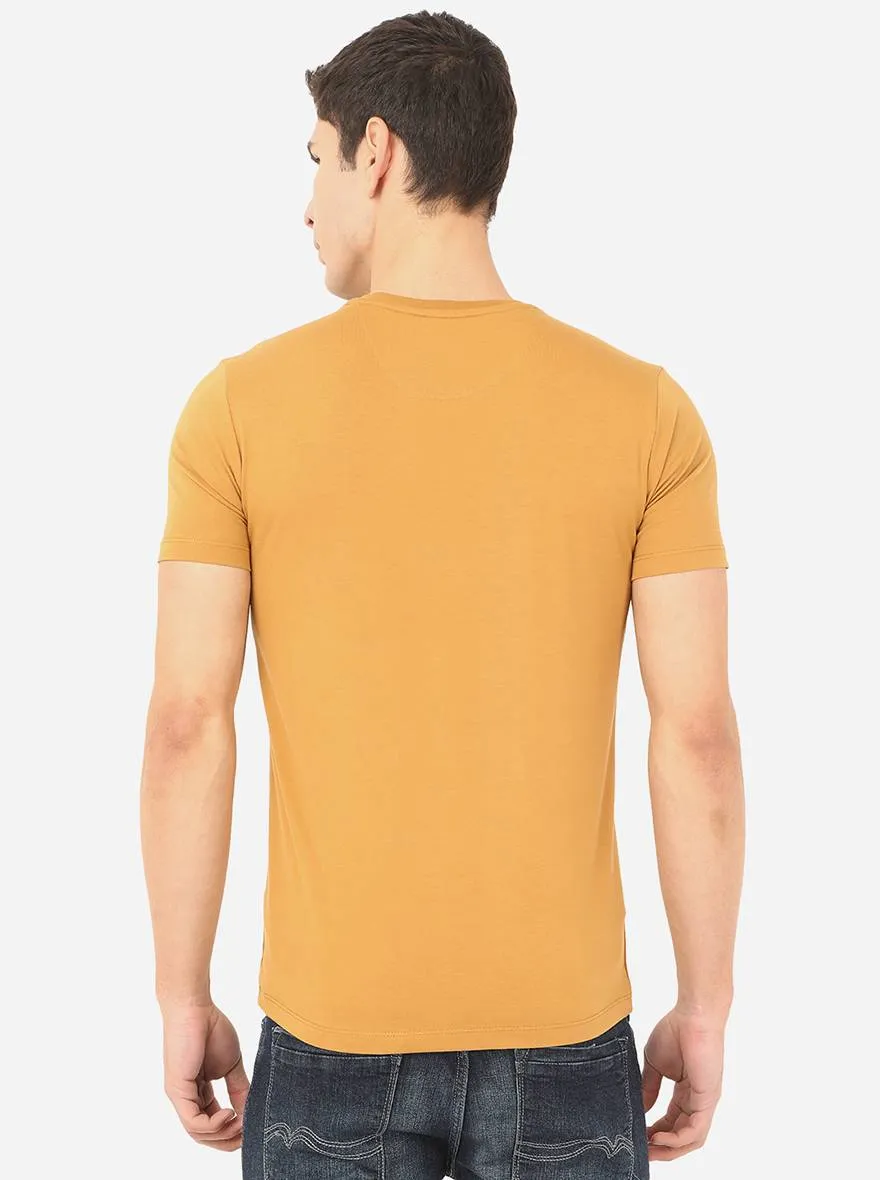 Honey Mustard Printed Slim Fit T-Shirt | JadeBlue