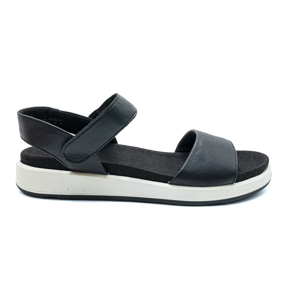 Hotter Play Strap Flat Sandals Leather Black Colour For Women