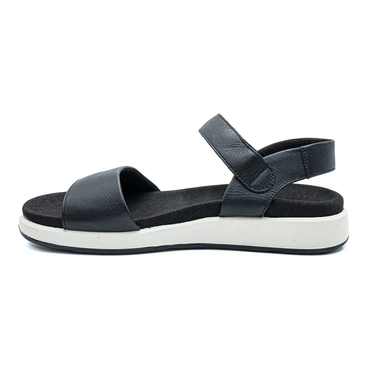 Hotter Play Strap Flat Sandals Leather Black Colour For Women