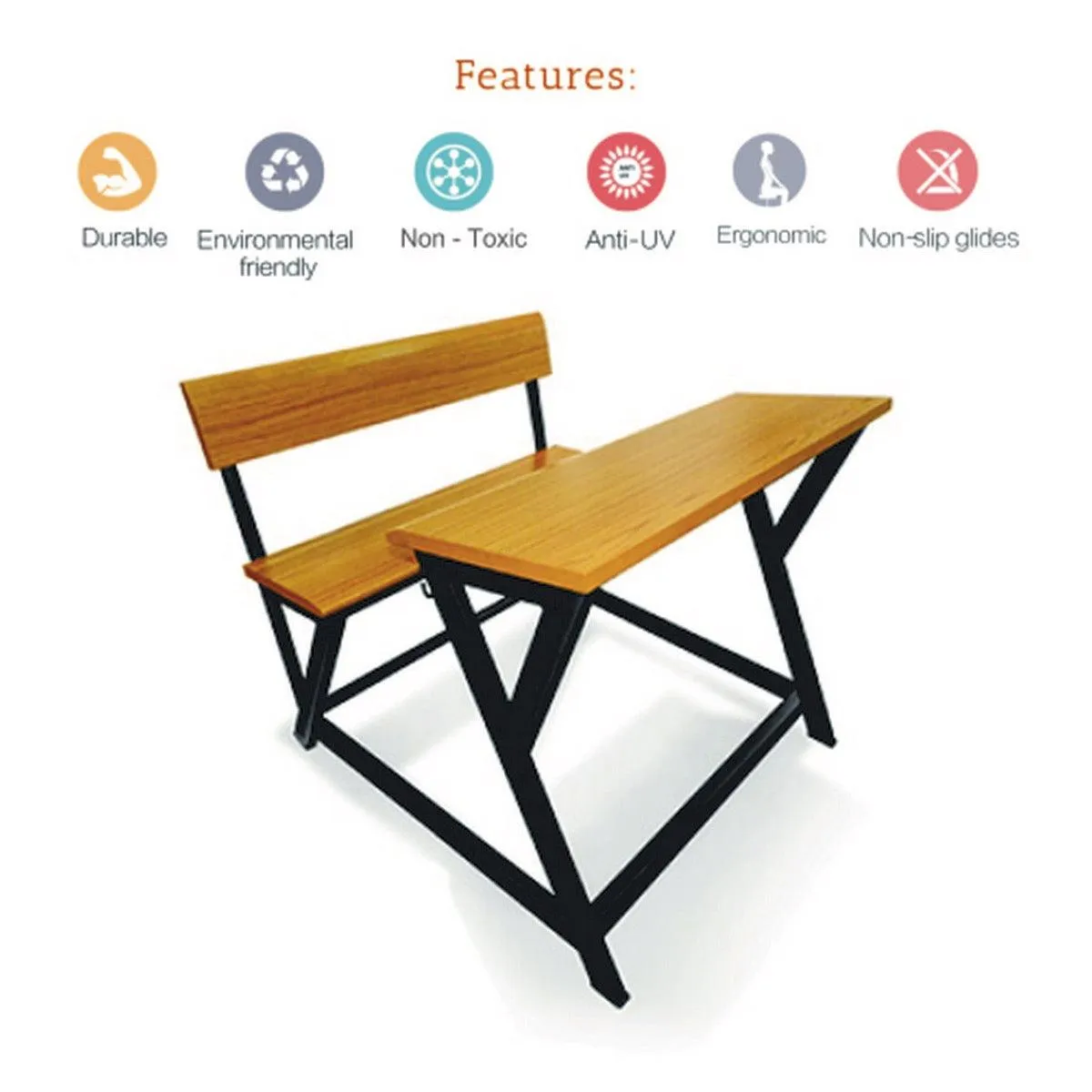 Ok Play Dual Desk, (Class IX - XII), Study Table, Chair & Table, Perfect For Home And School, Brown