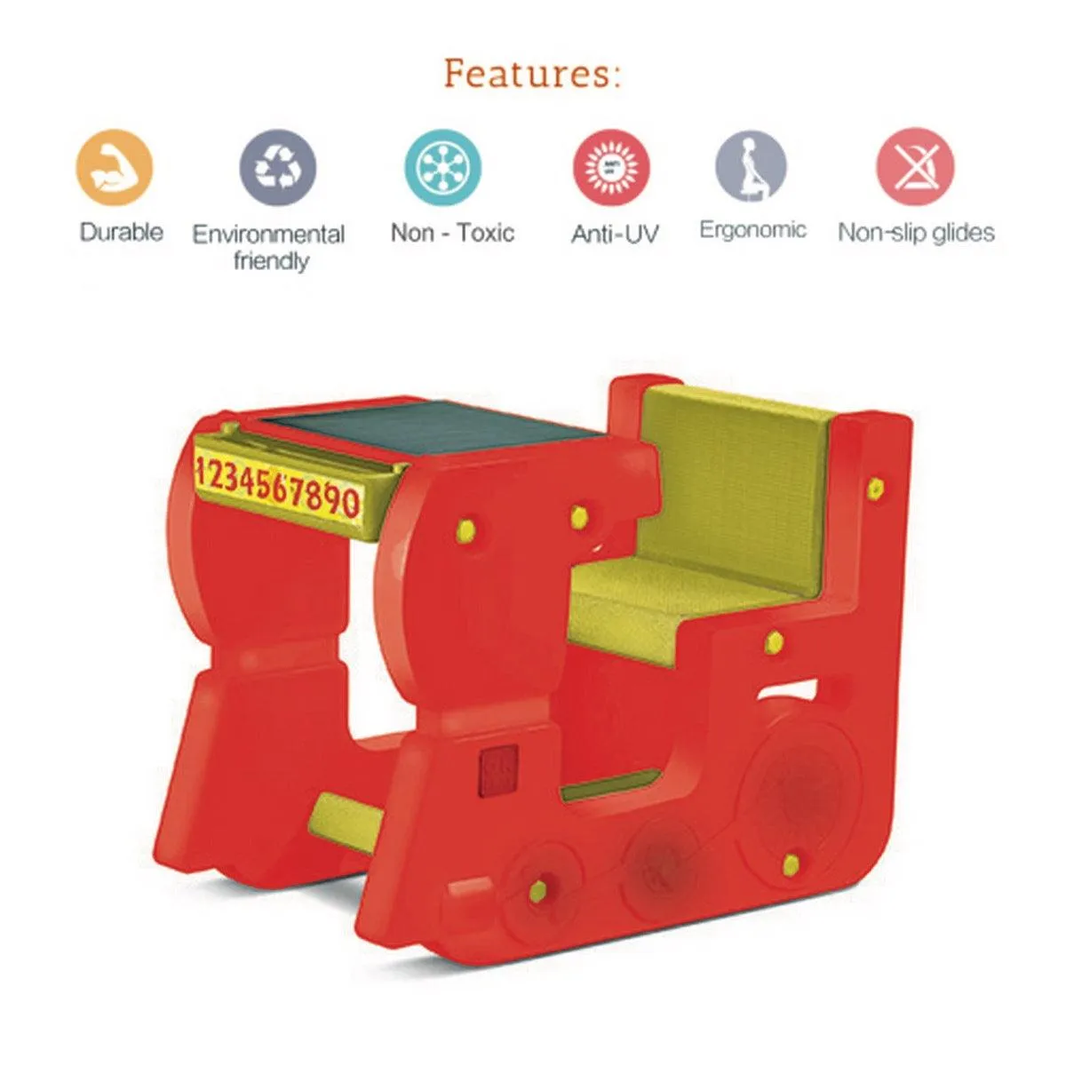 Ok Play Play Pet Single, Chair Desk Set For Kids, Perfect For Home And School, Red & Yellow, 2 to 4 Years