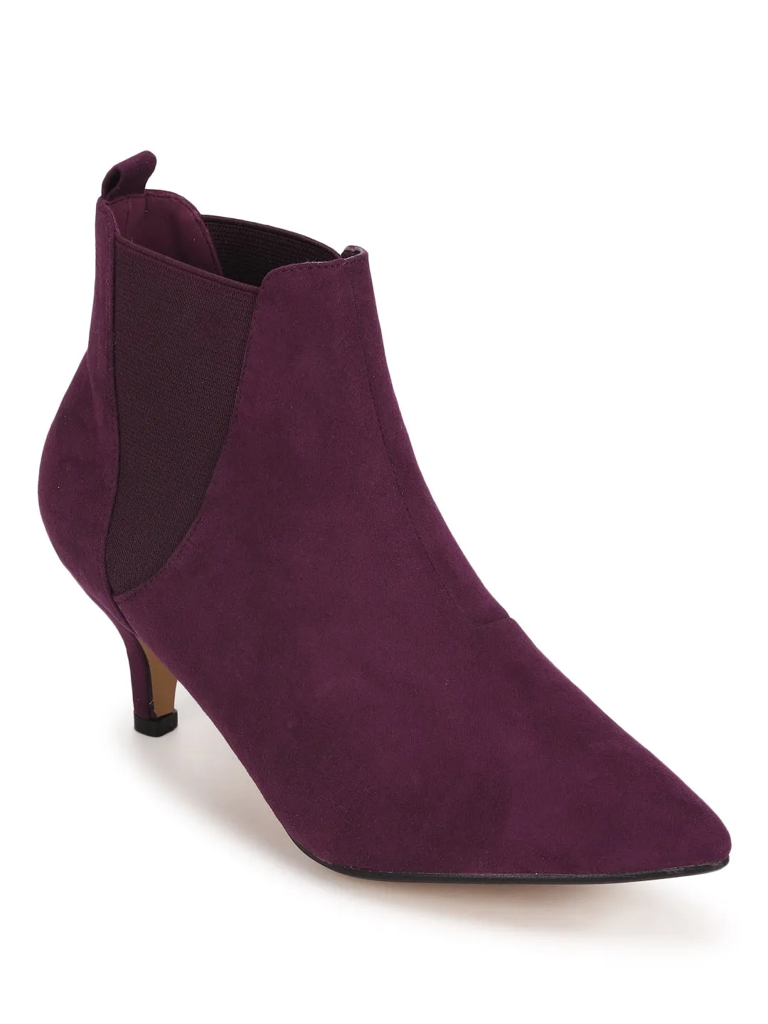 Plum Micro Kitten Heel Ankle Length Boots