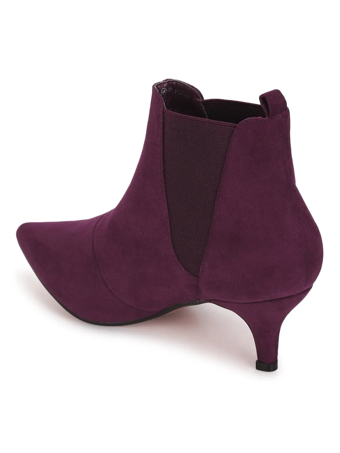 Plum Micro Kitten Heel Ankle Length Boots