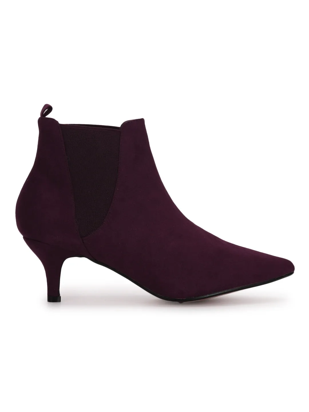 Plum Micro Kitten Heel Ankle Length Boots