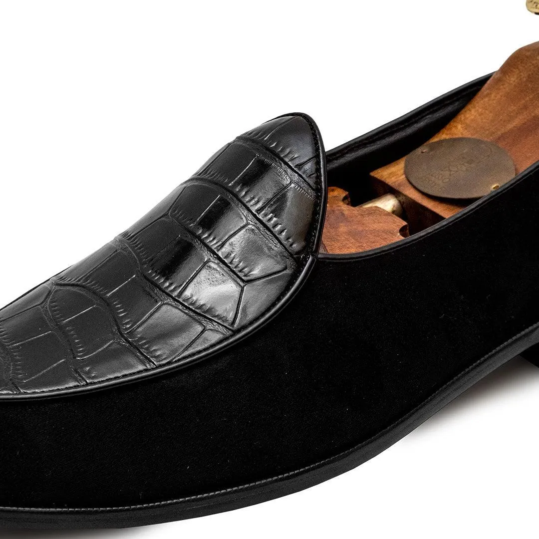 SHROFF - BLACK CROCO SUEDE SLIP-ON