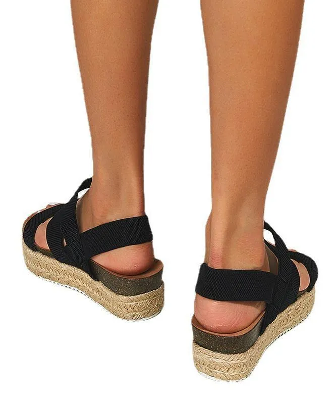 Simple Hiking Sandals Black Knit Fabric